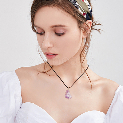 DIY Natural Amethyst Pendant Necklaces Making Kits DIY-SC0012-39P-1