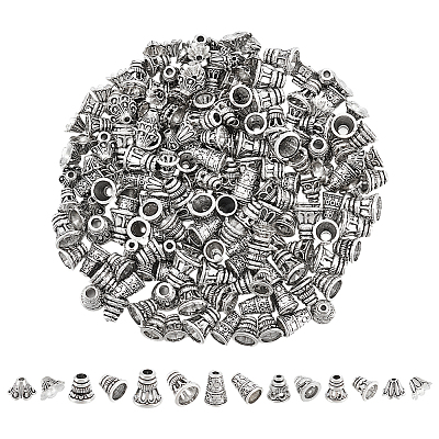 210Pcs 7 Styles Tibetan Style Alloy Bead Cap & Cone FIND-UN0015-64-1