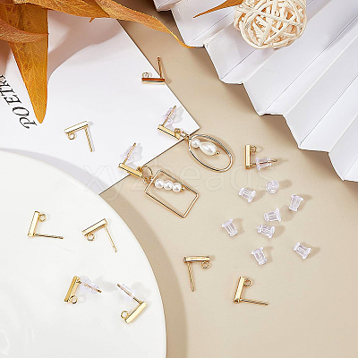 80Pcs Rectangle Stainless Steel Stud Earring Findings STAS-BC0003-09-1