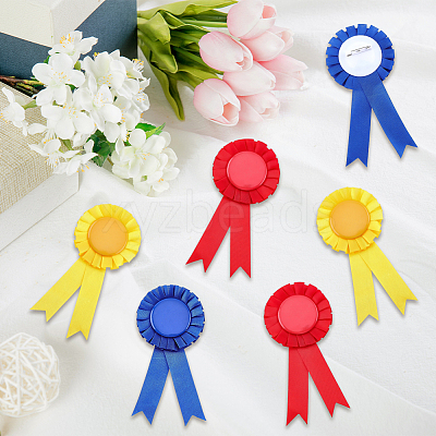 12Pcs 3 Colors Award Ribbon Shape Tinplate Badge Pins JEWB-CP0001-53-1