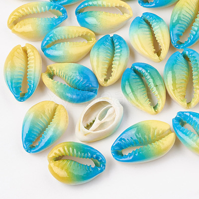 Spray Painted Natural Cowrie Shell Beads X-SHEL-S274-01C-1