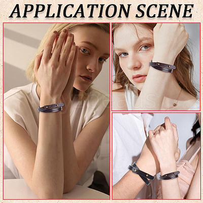 2Pcs 2 Colors Cowhide Wrap Bracelets for Men Women BJEW-GF0001-40-1