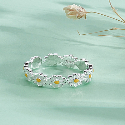 1Pc Brass Enamel Daisy Finger Ring for Women RJEW-LP0001-35-1