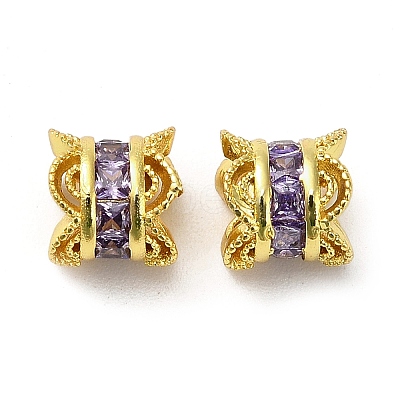 Brass Micro Pave Cubic Zirconia Beads KK-B142-06G-03-1