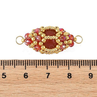 Natural Carnelian & Glass Seed Beads Connector Charms PALLOY-MZ01403-01-1