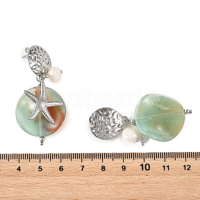304 Stainless Steel & Acrylic & Natural Pearl Stud Dangle Earrings EJEW-JE07446-01-1