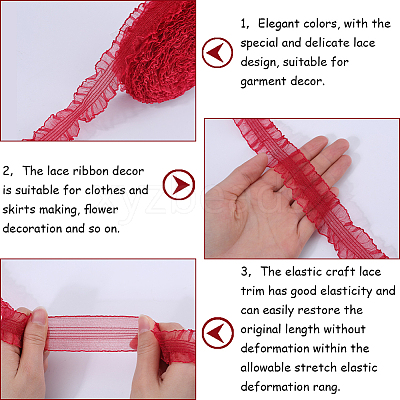 20 Yards Ruffled Nylon Elastic Lace Trim EW-WH0018-03B-1
