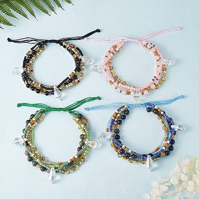 Sparkling Glass Seed Beads 5 Layered Anklet AJEW-SW00006-02-1
