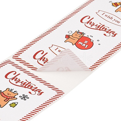 50Pcs Christmas Square with Word Merry Christmas Roll Stickers DIY-M070-03C-1