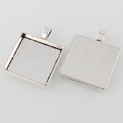 Tibetan Style Antique Silver Alloy Square Pendant Cabochon Settings X-TIBEP-M022-43AS-1