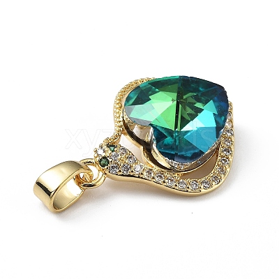 Real 18K Gold Plated Rack Plating Brass Micro Pave Clear Cubic Zirconia Pendants KK-C015-16G-02-1