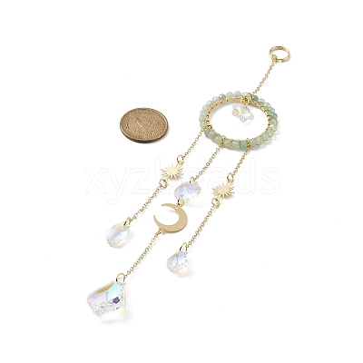 Natural Green Aventurine Woven Net/Web with Feather Window Hanging Suncatchers HJEW-JM00852-02-1