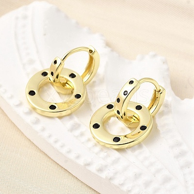 Flat Round Brass Micro Pave Cubic Zirconia Hoop Earrings EJEW-U061-02G-1