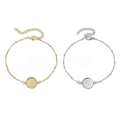 2Pcs 2 Colors 304 Stainless Steel Round Cabochon Setting Bracelets BJEW-JB11091-1