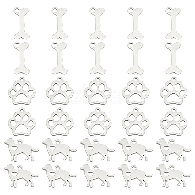 30Pcs 3 Style 304 & 201 Stainless Steel Pendants STAS-AR0001-82-1