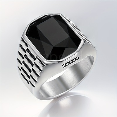 304 Stainless Steel & Glass Finger Rings for Men WGACEC4-03-1