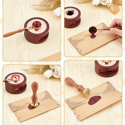 Brass Wax Seal Stamp with Wood Handle AJEW-WH0412-0285-1
