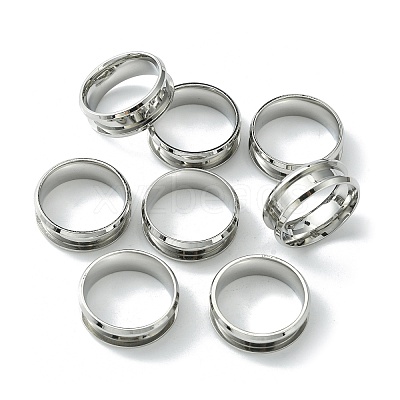 201 Stainless Steel Grooved Finger Ring Settings STAS-TAC0001-10C-P-1
