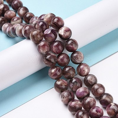 Natural Lepidolite/Purple Mica Stone Beads Strands G-G925-02A-1
