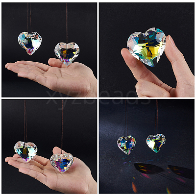 2Pcs Glass Heart Pendant Decorations AJEW-BBC0002-30A-1