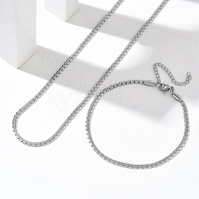 304 Stainless Steel Box Chain Necklace and Bracelet Set SJEW-D091-03P-1