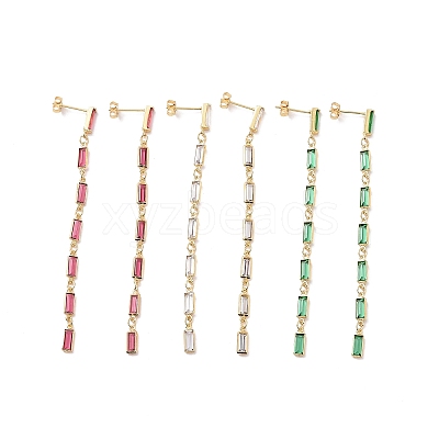Cubic Zirconia Rectangle Dangle Stud Earrings EJEW-P206-03G-1