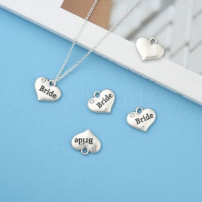 Wedding Theme Antique Silver Tone Tibetan Style Heart with Bride Rhinestone Charms LS-TIBEP-N005-12E-1