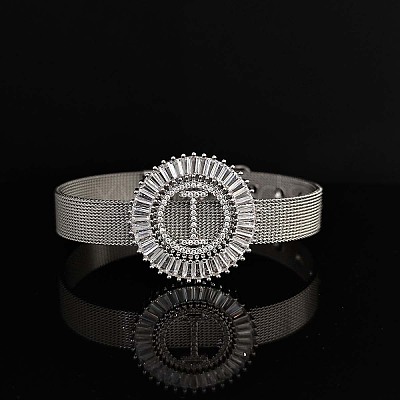 Brass Micro Pave Clear Cubic Zirconia Bangles for Women FS-WGA7409-46-1