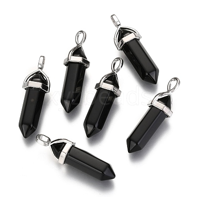 Natural Black Obsidian Double Terminated Pointed Pendants X-G-F295-04K-1