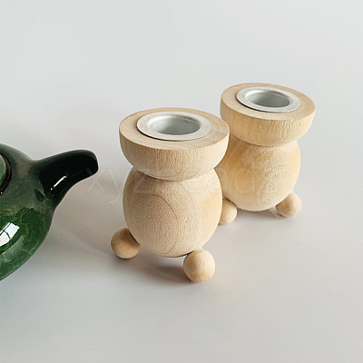 2Pcs Natural Wooden Candle Holder DJEW-GF0001-19-1