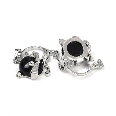 Natural Obsidian Kitten Pendants G-J386-C17-14-1