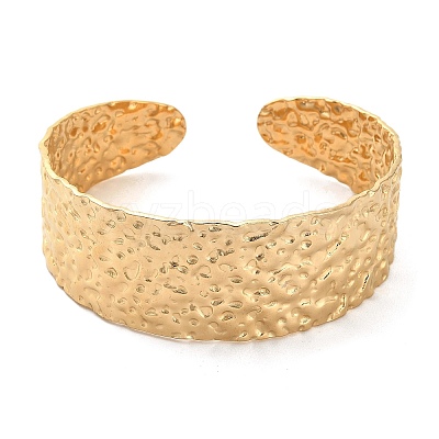 304 Stainless Steel Textured Flat Cuff Bangles BJEW-G694-04G-1