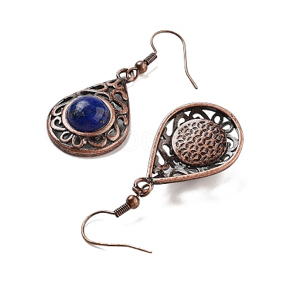 Dyed Natural Lapis Lazuli Teardrop Dangle Earrings EJEW-B055-02R-17-1