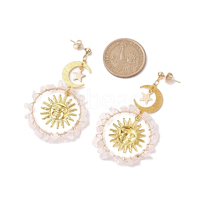 Vintage Natural Rose Quartz Ear Studs EJEW-JE05807-02-1