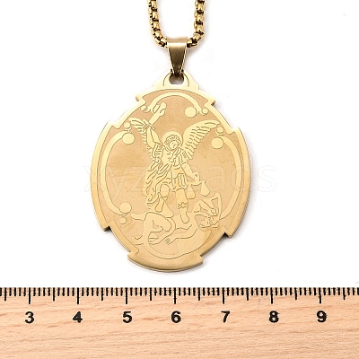 201 Stainless Steel Saint Saint Michael The Archangel Pendant Necklaces for Women NJEW-M105-02G-1