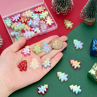 30Pcs 6 Colors UV Plating Transparent Acrylic Beads TACR-WR0001-01-1