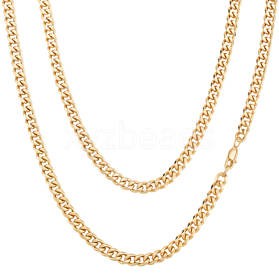 2Pcs 7mm Stainless Steel Cuban Link Chain Necklaces for Women Men NJEW-BBC0001-39A-1