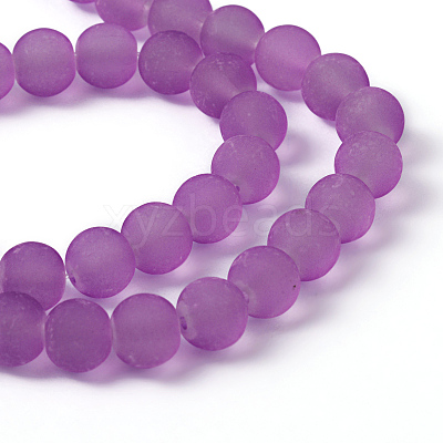 Baking Paint Blue Violet Frosted Round Transparent Glass Bead Strands X-GLAA-S031-8mm-32-1