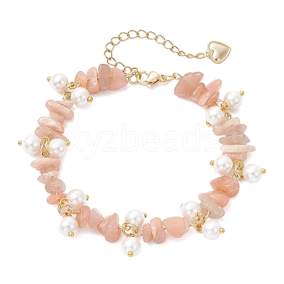 Natural Sunstone Chip Beaded Bracelets for Women BJEW-JB12301-02-1