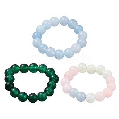 3Pcs 3 Colors Natural Jade Stretch Finger Rings for Women RJEW-GO0001-02-1