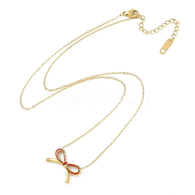 Ion Plating(IP) Golden Tone 304 Stainless Steel Enamel Bowknot Pendant Necklaces for Women NJEW-K276-07G-02-1
