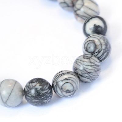 Natural Black Silk Stone/Netstone Round Bead Strands G-E334-10mm-05-1