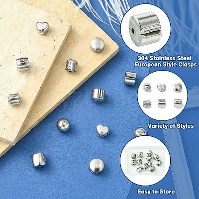 12Pcs 6 Styles 304 Stainless Steel European Style Clasps STAS-CJ0002-77-1
