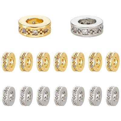16Pcs 2 Colors Brass Micro Pave Clear Cubic Zirconia European Beads OPDL-UN0001-08-1