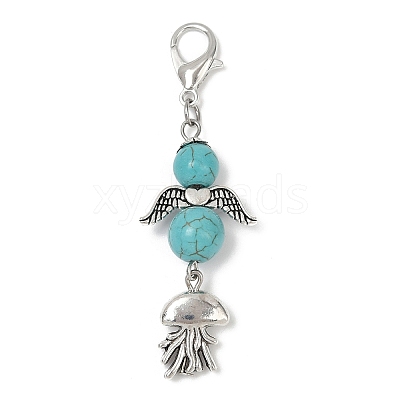 Angel Synthetic Turquoise Beads & Alloy Sea Animal Pendant Decorations HJEW-JM03074-1