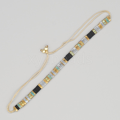 Vintage Ethnic Style Adjustable Glass Tila Beaded Handmade Slider Bracelets for Women ZN9527-7-1