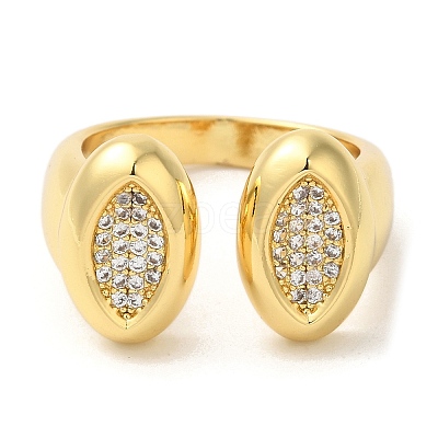 Brass Micro Pave Clear Cubic Zirconia Open Cuff Rings for Women RJEW-U008-02A-G-1