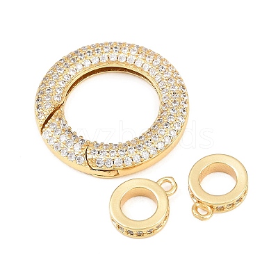 Ring Brass Micro Pave Clear Cubic Zirconia Spring Gate Rings KK-C162-094G-1
