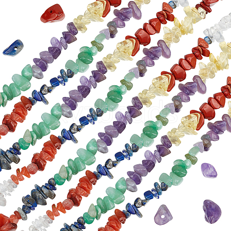 Beebeecraft 2 Strands Chakra Natural Mixed Gemstone Chip Beads Strands G-BBC0001-44-1