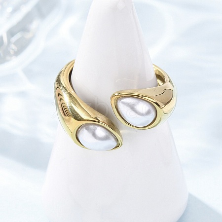 Opaque Acrylic Imitation Pearl Cuff Rings RJEW-P177-03C-G-1